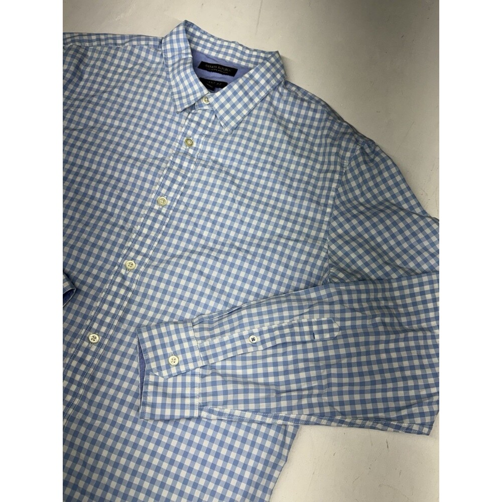 Banana Republic Grant Fit Gingham Check Long Sleeve Button Down Shirt Blue Sz L